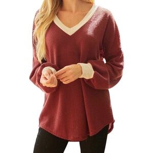 Maroon Waffle Knit Top